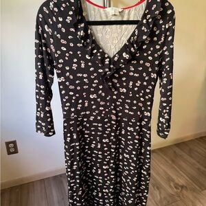 Boden Black Floral Long Sleeve Dress